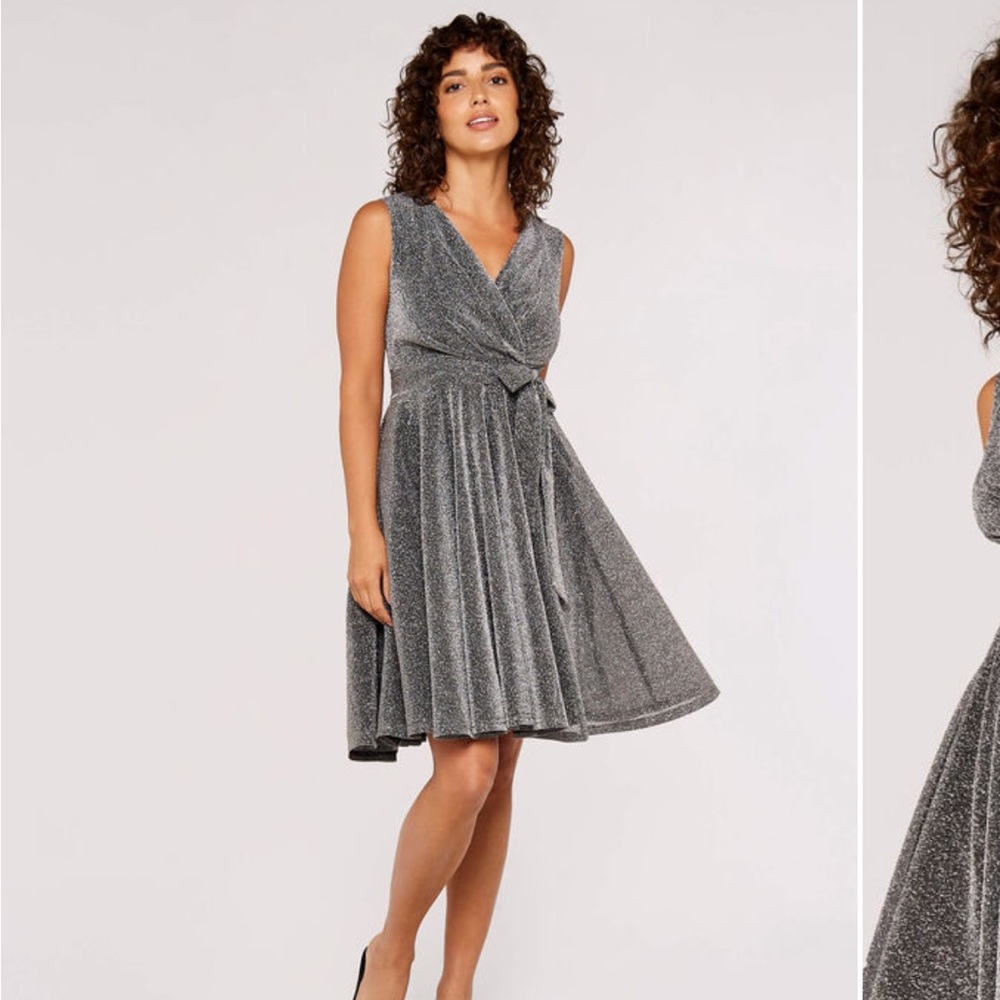 Apricot Metallic Silver Skater Dress